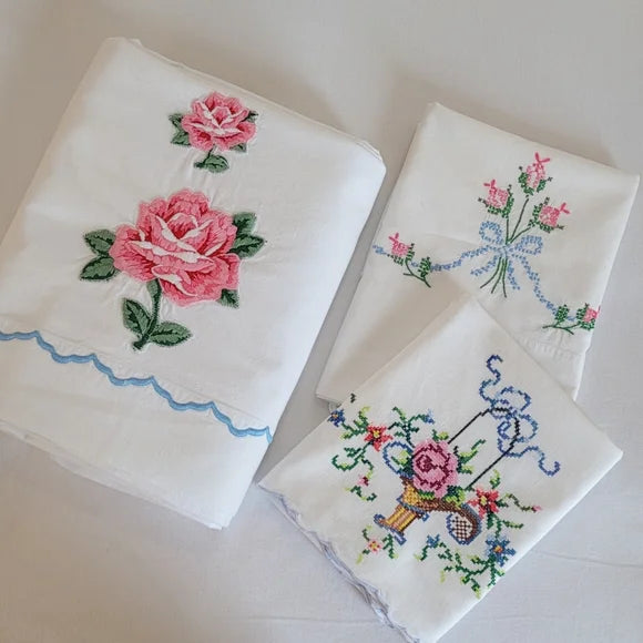 Vintage Full / Double Size 3pc Bedsheet Set !00% Cotton
