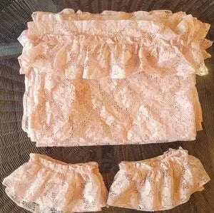 Vintage Vibes XLarge LACE Curtains (Pair) Blush Pink. 74 X 60 ea