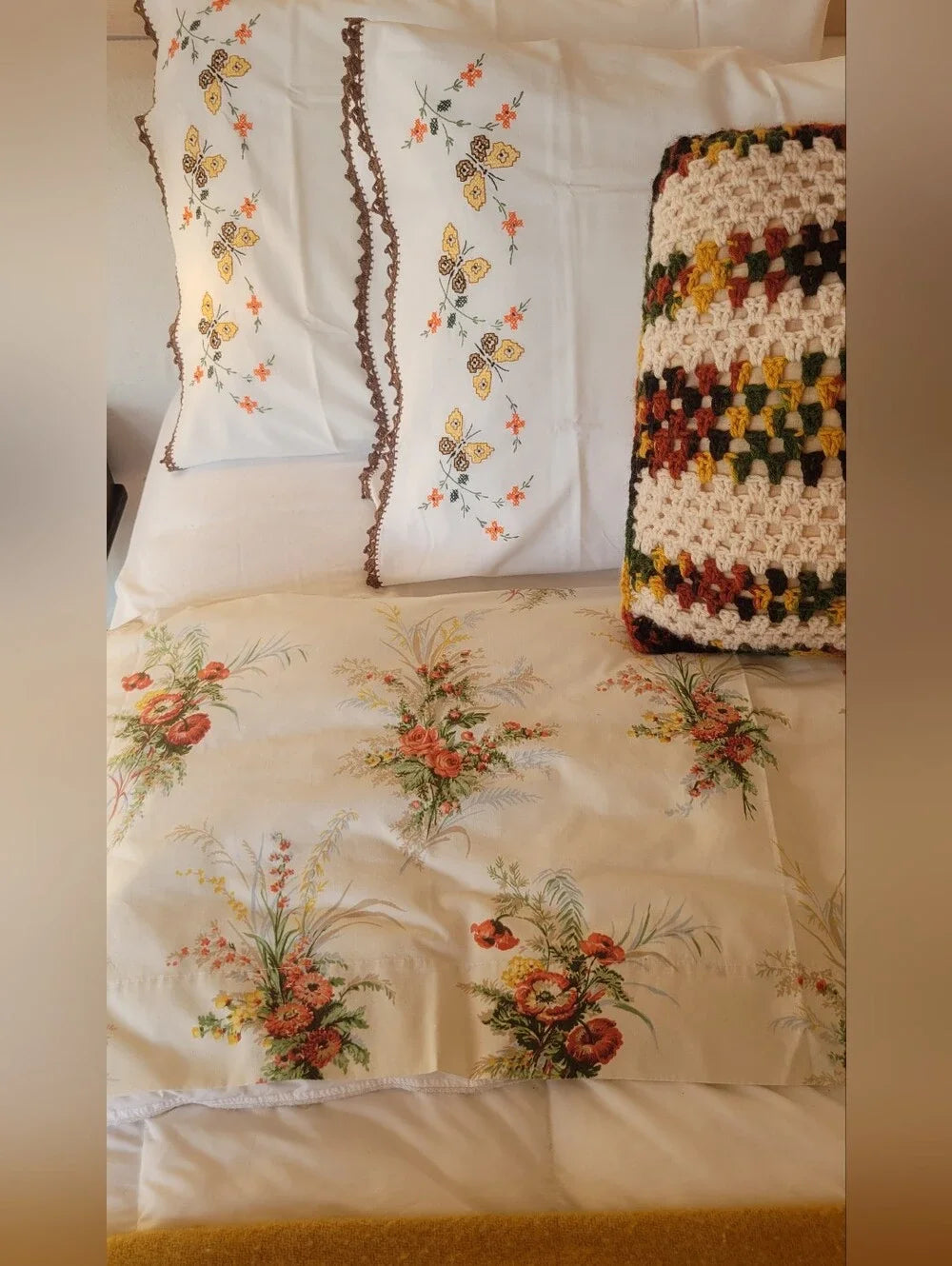 Vintage Double Full Sz, extra long Bedding Curation 3pc