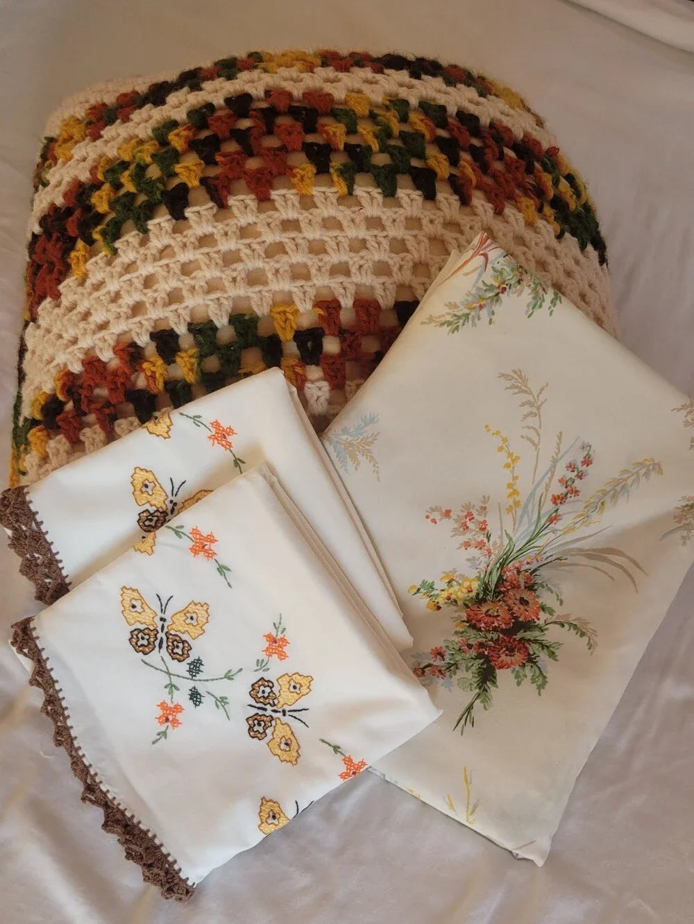Vintage Double Full Sz, extra long Bedding Curation 3pc