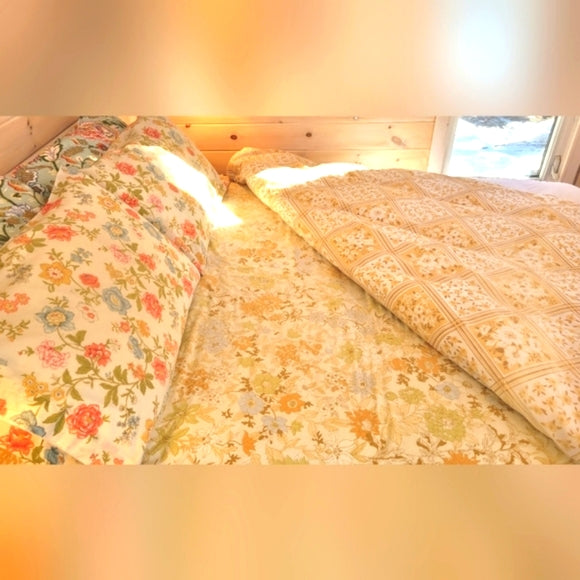 VINTAGE Queen Sz Bedding 6pc Curation Pastels, Muted, Florals, Geo.