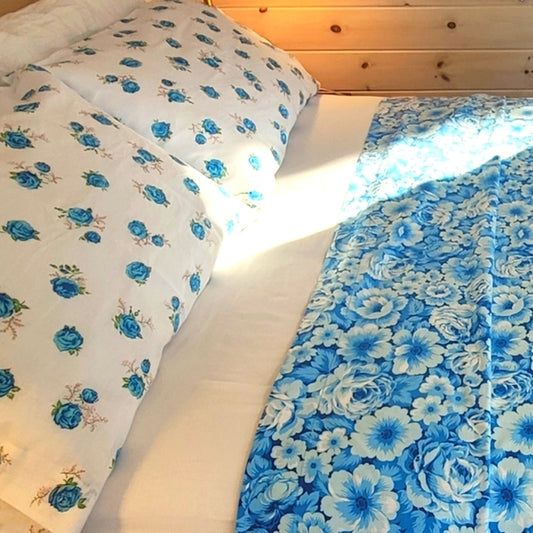 VINTAGE Queen Size 100% COTTON Top Sheet And Pillowcases