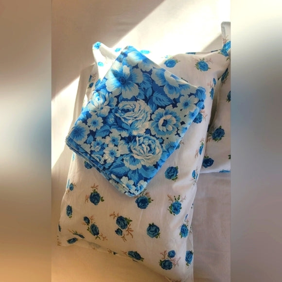 VINTAGE Queen Size 100% COTTON Top Sheet And Pillowcases
