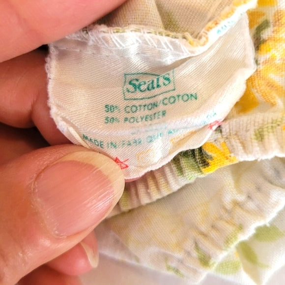 Vintage Full Double Sz 3pc Bedding Set. Sunflowers Motif, Sears, 50/50 Blend
