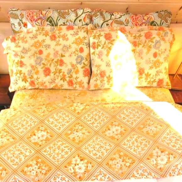 VINTAGE Queen Sz Bedding 6pc Curation Pastels, Muted, Florals, Geo.