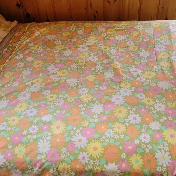 Vintage Double Size Flat Top Sheet 100% Cotton