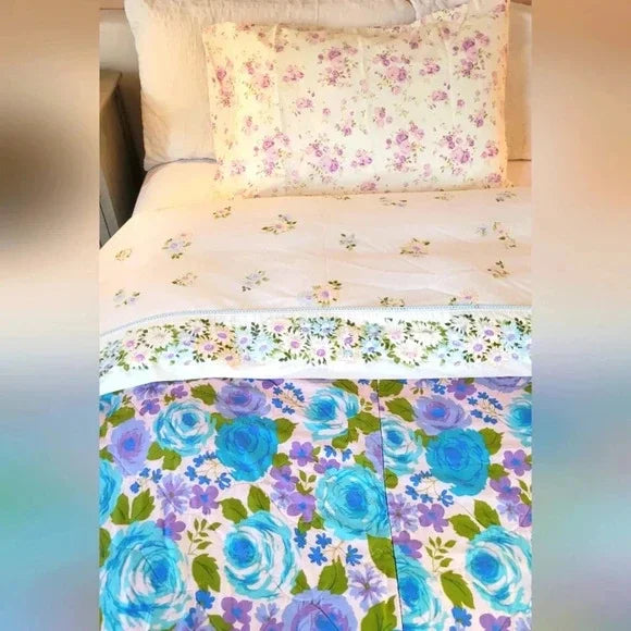 VINTAGE Single Bedding 3pc Combo: Bedspread, Flat Sheet & Pillowcase