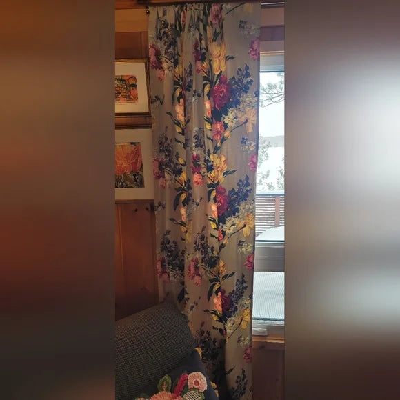 Retro Shabby Cotton Floral Drapery Panel 45"wide X 82" Long