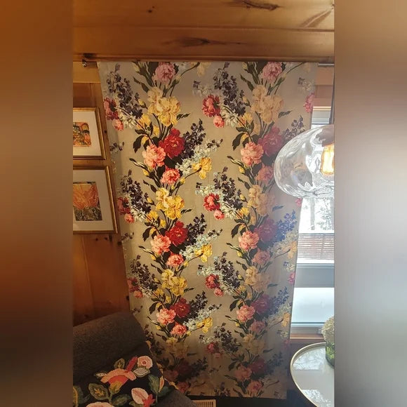 Retro Shabby Cotton Floral Drapery Panel 45"wide X 82" Long
