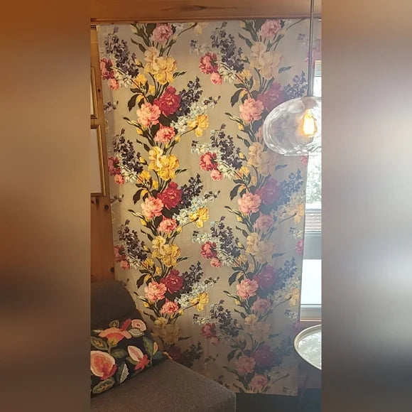 Retro Shabby Cotton Floral Drapery Panel 45"wide X 82" Long
