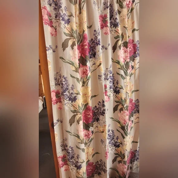 Retro Shabby Cotton Floral Drapery Panel 45"wide X 82" Long