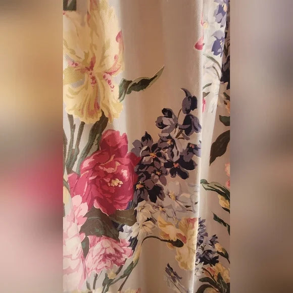 Retro Shabby Cotton Floral Drapery Panel 45"wide X 82" Long
