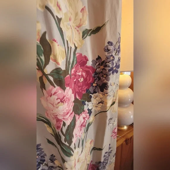 Retro Shabby Cotton Floral Drapery Panel 45"wide X 82" Long