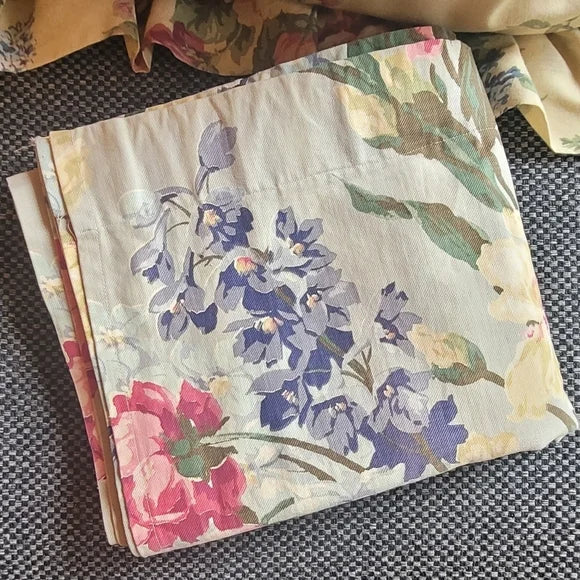 Retro Shabby Cotton Floral Drapery Panel 45"wide X 82" Long