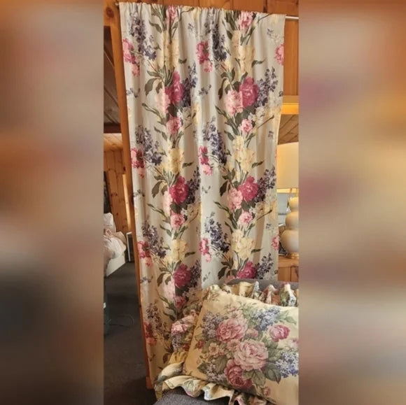 Retro Shabby Cotton Floral Drapery Panel 45"wide X 82" Long