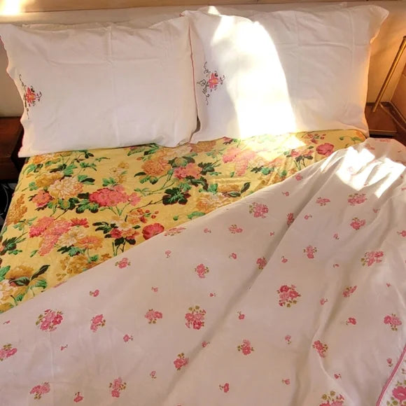 VINTAGE Double Full sz Bedding Curation, 4pc Set. 100% Cottons & Cotton/Poly Blends.