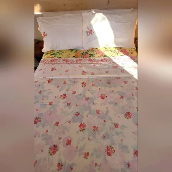 VINTAGE Double Full sz Bedding Curation, 4pc Set. 100% Cottons & Cotton/Poly Blends.
