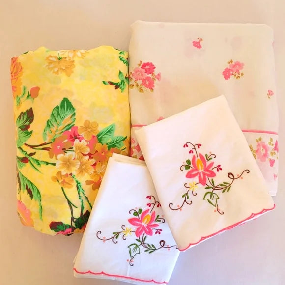 VINTAGE Double Full sz Bedding Curation, 4pc Set. 100% Cottons & Cotton/Poly Blends.