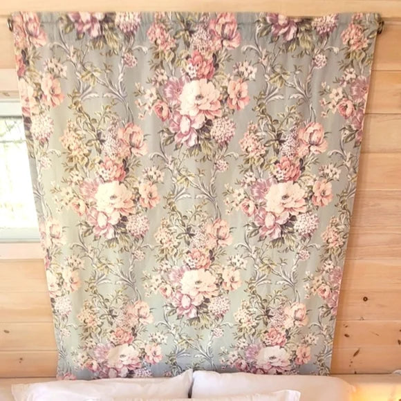 VINTAGE Pastel Floral Chintz Drapery Panel. 48"w X 51"long