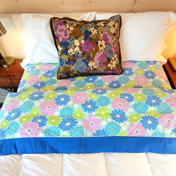 VINTAGE 100% Cotton QN or DBL 2pc Sheet Set Flower Power