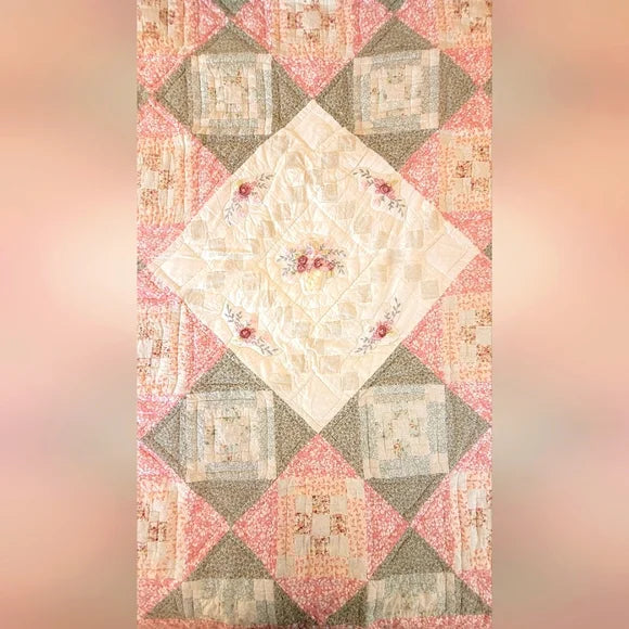 VINTAGE 100% Cotton, Handstitched Quilt Queen Sz W/ Pillowcases 5pcs Curation