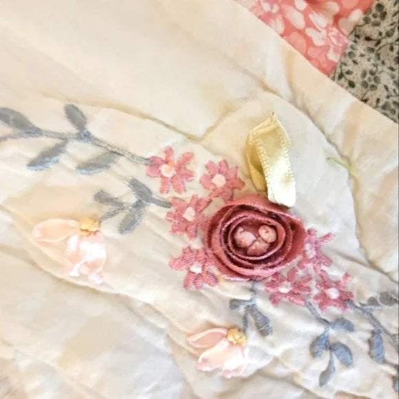 VINTAGE 100% Cotton, Handstitched Quilt Queen Sz W/ Pillowcases 5pcs Curation