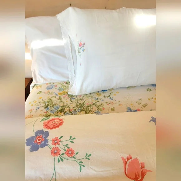 VINTAGE & Y2K Double Full sz 3 pc Bedding Curation W/100% Cotton And Embroidery