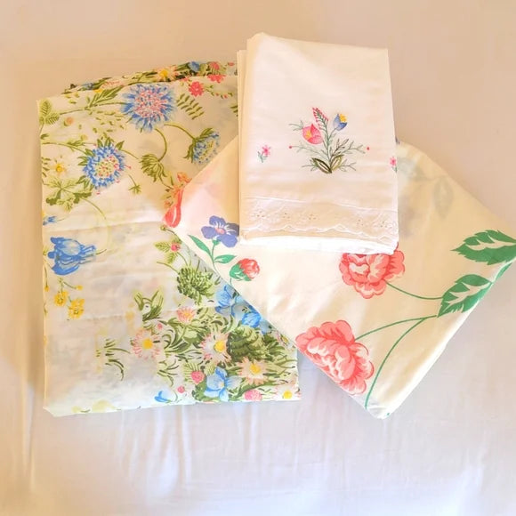 VINTAGE & Y2K Double Full sz 3 pc Bedding Curation W/100% Cotton And Embroidery