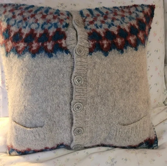 100% Wool Sweater Pillow 16x16