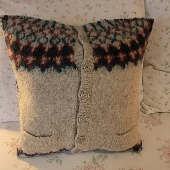 100% Wool Sweater Pillow 16x16