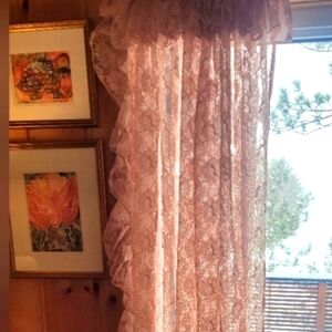 Vintage Vibes XLarge LACE Curtains (Pair) Blush Pink. 74 X 60 ea