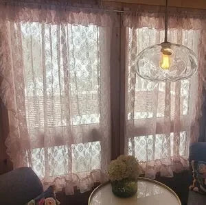 Vintage Vibes XLarge LACE Curtains (Pair) Blush Pink. 74 X 60 ea