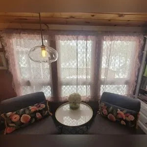 Vintage Vibes XLarge LACE Curtains (Pair) Blush Pink. 74 X 60 ea